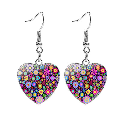 Polish Folk Art Heart Shaped Drop Earrings