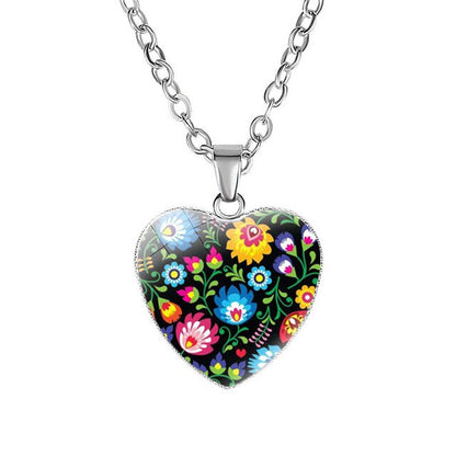 Polish Heart Shaped Folk Art Pendant Necklace